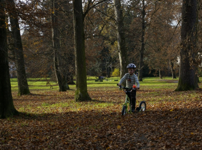 &Scaron;imon na koloběžce Tyd&yacute;tovi si raz&iacute; cestu list&iacute;m.