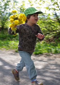 Matěj běž&iacute; s n&aacute;ruč&iacute; pampeli&scaron;ek.