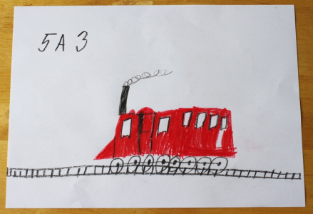 &Scaron;imon nakreslil Tom&aacute;&scaron;kovi lokomotivu, takzvanou pětatrojku